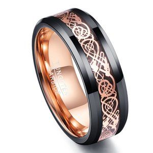 Black and Rose Gold Celtic Tungsten Carbide Ring - Men's Fashion Band
